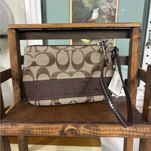 Coach Tan and Brown Signature Wristlet